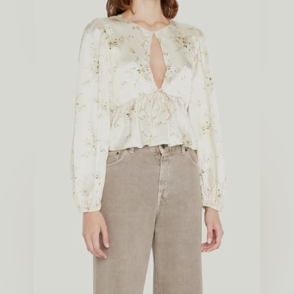 NWT $345 LoveShackFancy Arendelle Puff-sleeve Keyhole Peasant Top